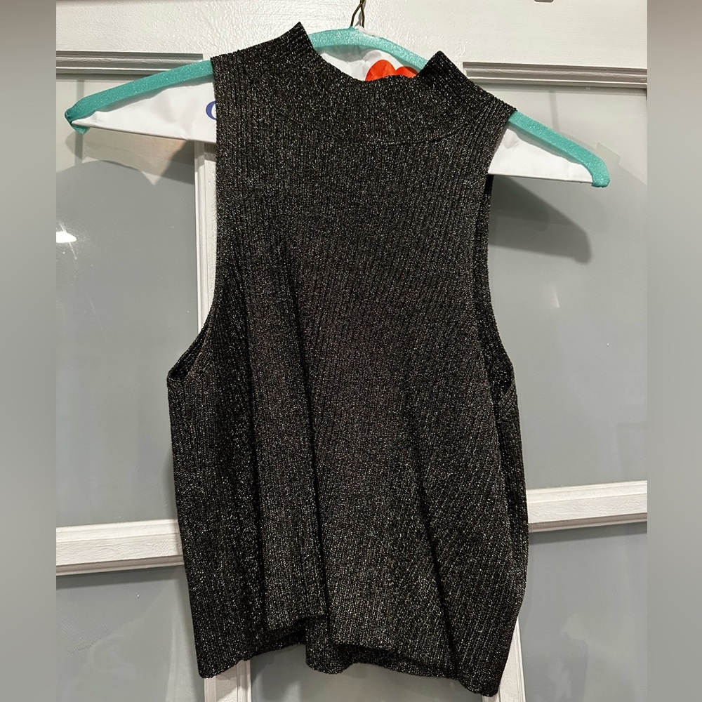 MISA mock neck crop top in gold metallic, size S